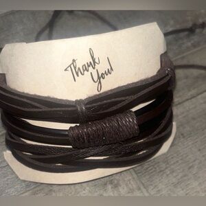 Multi-Strand Dark Brown Leather Wrap Bracelet